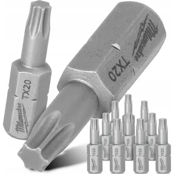 Bit 10x BIT do šroubováku TORX TX20 25mm Bity MILWAUKEE Magnetický hrot, krátký