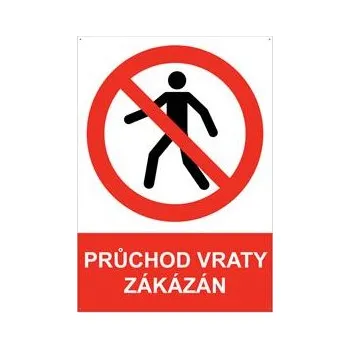 PRŮCHOD VRATY ZAKÁZÁN - bezpečnostní tabulka s dírkami, plast A4, 2 mm