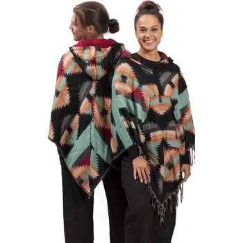 Dámské pončo Pončo se vzory PANKAJ tyrkysovo-béžová I.