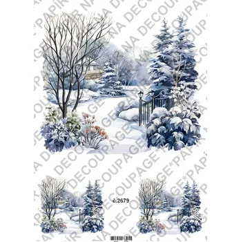 Umělecký papír Rýžový a soft papír na decoupage - Zimní krajinka - KB2679 Materiál: Soft, Rozměr: A4