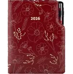 Diář DESIGN týdenní B5 2026 - bordó - Květiny