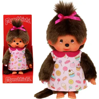 plyšák Sekiguchi Bandai Monchhichi mončičák růžové šaty