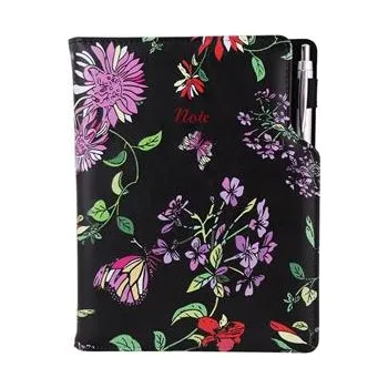 Zápisník Notes DESIGN A4 nelinkovaný - černá - květy