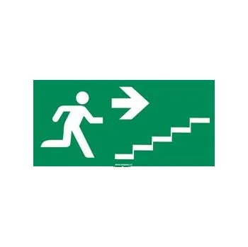 Únikové schodiště vpravo nahoru - bezpečnostní tabulka, samolepka 200x100 mm