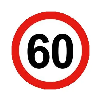Nejvyšší omezená/konstrukční rychlost vozidla 60 km, bezpečnostní tabulka, plast 2 mm - kruh 20 cm
