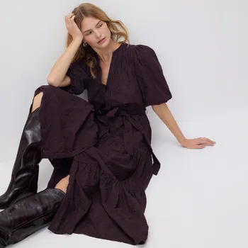 Dámské šaty Reserved - Maxi šaty s výšivkou - hnědá - 213HU-83X - 213HU-83X-M