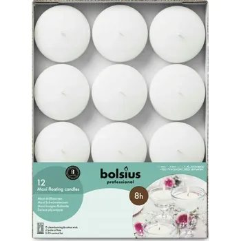 Svíčka Plovoucí svíčky BOLSIUS Maxi BOX 77/29 (8h) 12 kusů bílé