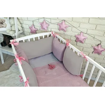 Příslušenství pro dětskou postel a kolébku Baby Nellys Sada polštářkový mantinel Vafel s povlečením - starorůžová, šedá