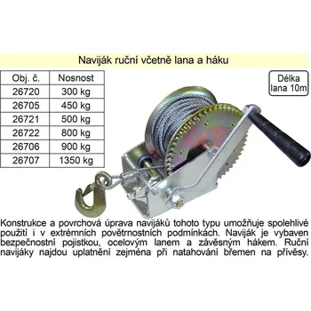Naviják ruční včetně lana a háku, nosnost 300kg 2.582 Kg NÁŘADÍ Sklad2 26720 (2.582 Kg NÁŘADÍ Sklad2 26720)