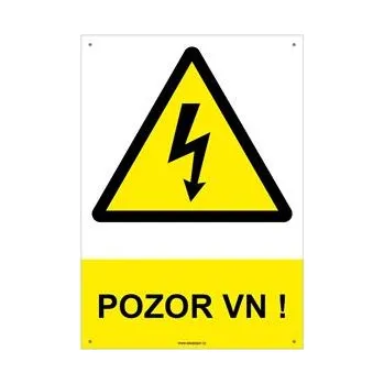 POZOR VN ! - bezpečnostní tabulka s dírkami, plast A4, 2 mm