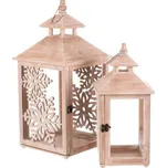 Lucerna dřevěná - vzor sněh. vloček, cena za sadu 2 ks