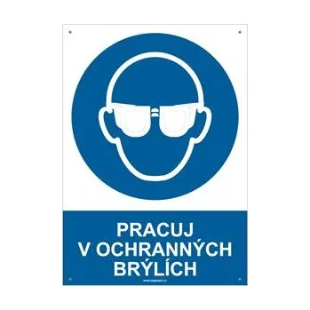 PRACUJ V OCHRANNÝCH BRÝLÍCH - bezpečnostní tabulka s dírkami, plast A4, 2 mm