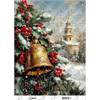 Umělecký papír Rýžový a soft papír na decoupage - Zimní město a zvon - KB2616 Materiál: Soft, Rozměr: A4