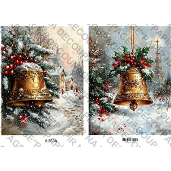 Umělecký papír Rýžový a soft papír na decoupage - Zimní město a zvon - KB2638 Materiál: Soft, Rozměr: A4