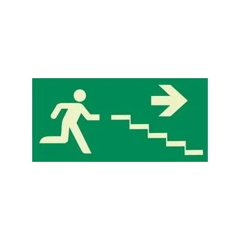 Únikové schodiště vpravo dolů - fotoluminiscenční tabulka, samolepka 300x150 mm