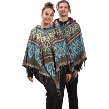 Dámské pončo Pončo se vzory PANKAJ zeleno-modrá I.