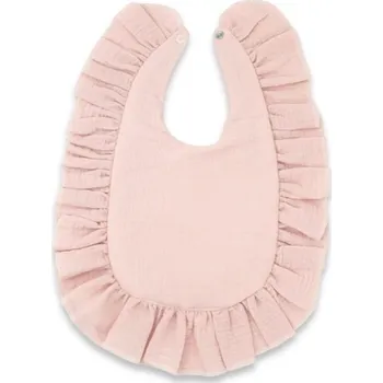 Nepromokavý mušelínový bryndáček s volánkem Nature - pudrově růžová