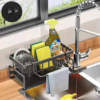 KUCHYŇSKÝ ORGANIZÉR NA DŘEZ, DRŽÁK NA HOUBIČKU, ODKAPÁVACÍ MISKA 9 x 10 cm