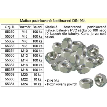 Matice Matice šestihranná M12 pozinovaná balení 100 kusů 0.015 Kg NÁŘADÍ Sklad2 55355 (0.015 Kg NÁŘADÍ Sklad2 55355)