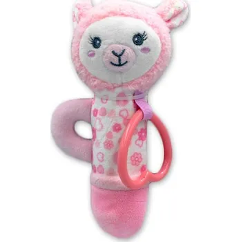 Plyšová hračka s chrastítkem Lama, 17 cm - růžová