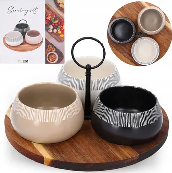 Sada 3 keramických misek na servírování pochutin, omáček, dipů + tác