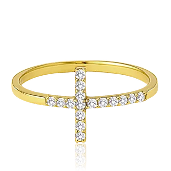 Prsten Minet Zlatý prsten křížek s bílými zirkony Velikost a váha prstenu: 62 (váha 1,25g)