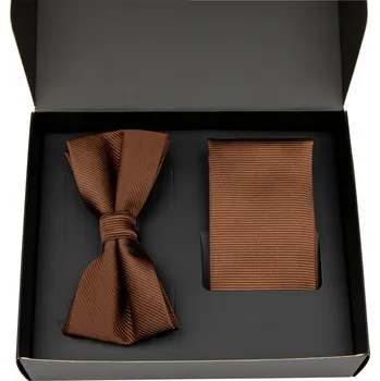 Pánský motýlek Ankani hnědý polyester sada s kapesníčkem