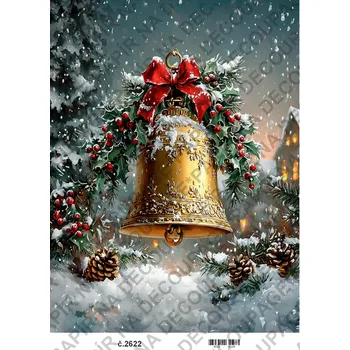 Umělecký papír Rýžový a soft papír na decoupage - Zimní město a zvon - KB2622 Materiál: Soft, Rozměr: A4