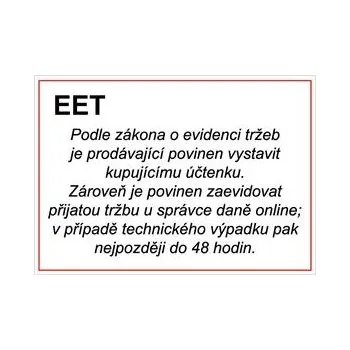EET Elektronická evidence tržeb - bezpečnostní tabulka, plast 2 mm, A5
