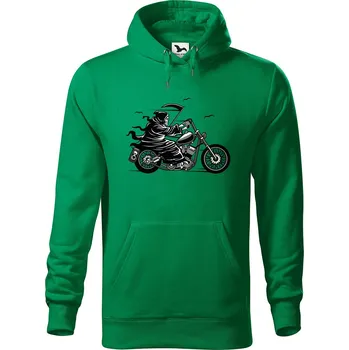 Pánská mikina Pánská mikina s potiskem Smrtka na motorce Velikost (muž): S, Vyberte barvu: Středně zelená