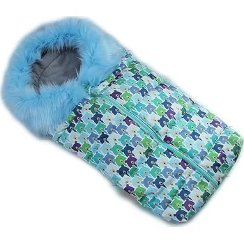 Kočárek Fusak nejen do autosedačky Baby Nellys ® Eskymo s kožíškem, medvědi v mátě/modrý