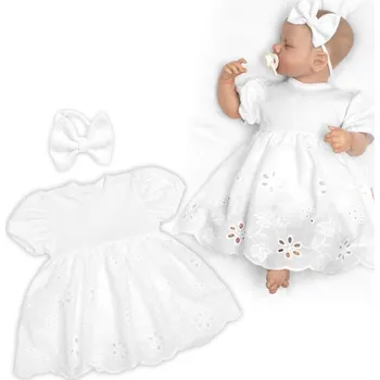 Rostoucí sukničkobody LUISA + čelenka, kr. rukáv, bavlna/madeira, 2D sada, bílé, 68/74