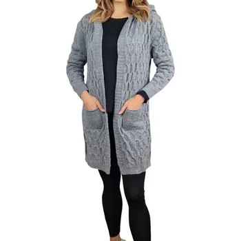 Dámský svetr Dámský kardigan s kapucí šedý vel.UNI (M/L/XL)