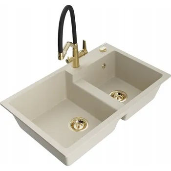 Granitový dřez Dvoukomorový granitový dřez Mexen Tomas béžový