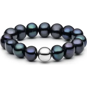 Prsten ANNA PERLY Dámský prsten s černými sladkovodními perlami a kuličkou z rhodiovaného stříbra Velikost prstenu: 54, Barva perly: černá