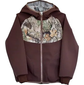 ZÁHOŘÍ Rudel ZÁHOŘÍ Dětská softshellová bunda s kapucí - hnědá s kamufláží Velikost: 122