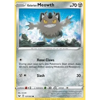 Volný čas Pokémon SSH 127/202 Galarian Meowth - Sword & Shield Stav: Near Mint, Verze: REVERSE HOLO