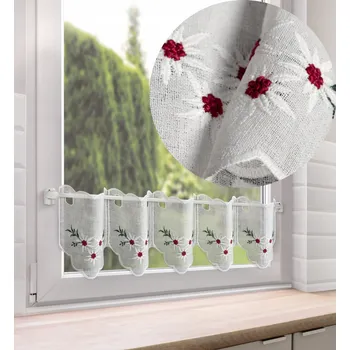 Záclona ZÁCLONA DO KUCHYNĚ PŘÍRODNÍ + ČERVENÁ BARVA VÝŠKA 17 CM VITRÁŽOVÁ ZÁCLONA