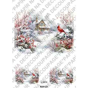 Umělecký papír Rýžový a soft papír na decoupage - Zimní krajinka - KB2674 Materiál: Soft, Rozměr: A4