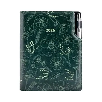 Diář Diář DESIGN denní A5 2026 český - zelená - Květiny