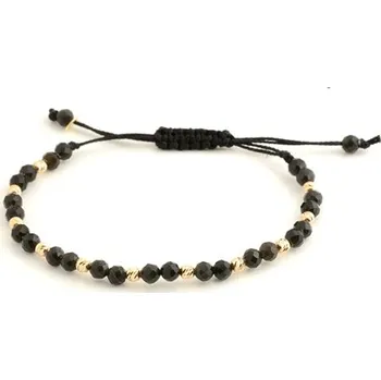 Náramek Provázkový náramek se zlatými kuličkami a přírodními onyxy ZLNA1578F + Dárek zdarma