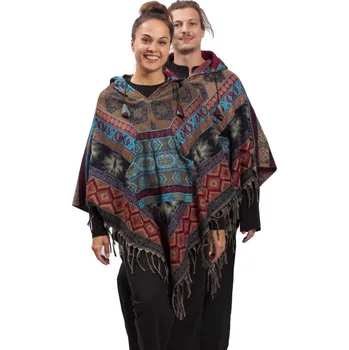 Dámské pončo Pončo se vzory PANKAJ červeno-modré VI.