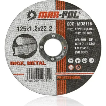 Příslušenství k brusce Kotouč řezný na ocel, nerez, 125x1,2x22,2mm MAR-POL 0.032 Kg HOBY Sklad3 M08115 (0.032 Kg HOBY Sklad3 M08115)