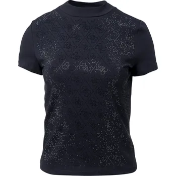 Dámské Tričko s krátkým rukávem GUESS SS MOCK NECK ALL OVER 4G TEE W4BI26J1314-JBLK – Černá L