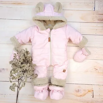 Kojenecká kombinéza Zimní prošívaná kombinéza s kožíškem a kapucí + rukavičky + botičky, Z&Z - růžová