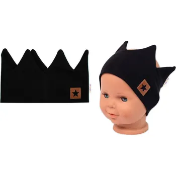 Kojenecká čepice Dvouvrstvá čelenka, Hand Made, bavlna, Korunka STAR - černá, 80/98