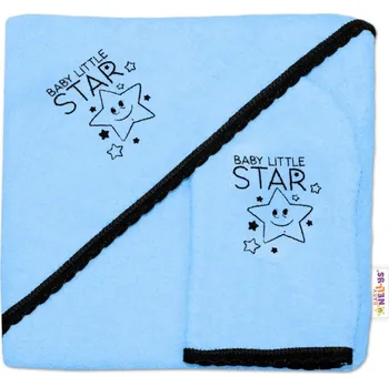 Dětská osuška s kapucí + žínka Baby Little Star, Baby Nellys, roz. 80 x 80 cm - modrá