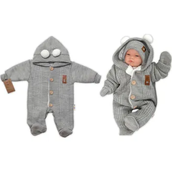 Dětská móda Pletená kombinéza/overal LUX STAR s kožíškem - dvouvrstvá, šedá, vel. 68