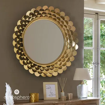 Zrcadlo Atmosphera Zlaté glamour zrcadlo, kovový rám, Ø 91 cm