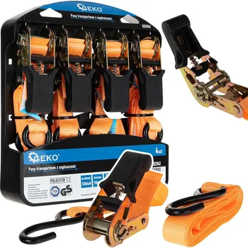 Autodoplněk Pás upínací ráčnový, s háky, 25 mm × 4,5 m, 700 kg, sada 4 ks - GEKO